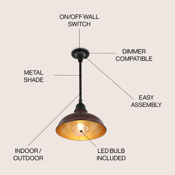 Jasper 12.25" Farmhouse Industrial Indoor/Outdoor Iron LED Pendant